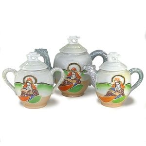 Mepoco Porcelain Japanese Lusterware Dragon Tea Set c.1935